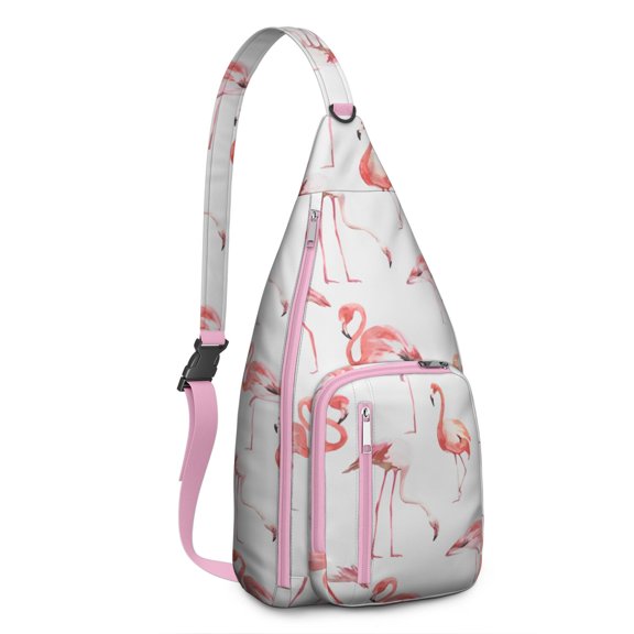Tropical Flamingo Sling Backpack – Boho Watercolor Pink Flamingo Crossbody Bag for Women, Lightweight Vintage Floral Hiking Shoulder Bag for Travel & Beach