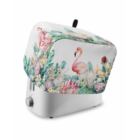 Tropical Flamingo Small Toaster Cover 2 Slice, Kitchen Appliance Covers, Botanical Summer Watercolor Flower Plant Toaster Oven Cover with Loop, Bread Machine Cover Polyester Dust Cover Protection