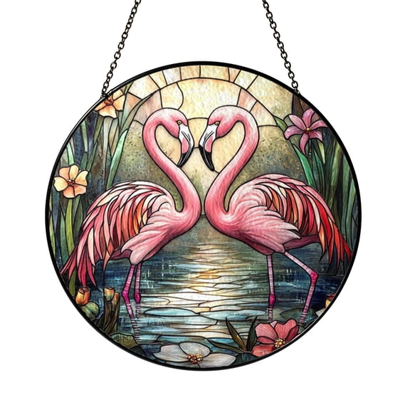 Tropical Flamingo Stained Glass Suncatcher Window Decor Art
