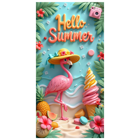 Tropical Flamingo Summer Beach Banner Ice Cream Floral Paradise for Party Decoration Kids Event Summer Gathering