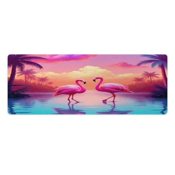 Tropical Flamingo Sunset Oasis 2 PCS Anti Fatigue Rugs Pvc Non Skid Waterproof Floor Mat Cushioned Comfort Standing Kitchen Mats for Floor