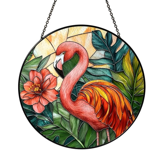 Tropical Flamingo Window Hanging – Decorative Stained Glass Style Art