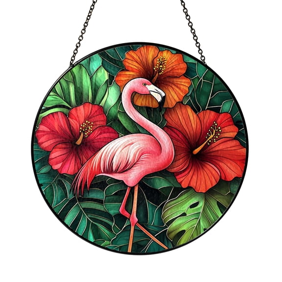 Tropical Flamingo Window Hanging – Stained Glass Style Floral Art