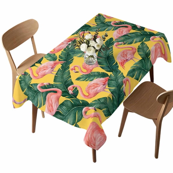 Tropical Flamingos Rectangle Tablecloth Summer Palm Leaves Botanical Yellow Modern Waterproof Wrinkle Free Soft Table Cloth Spill-Proof Washable Table Cover for Dining Party Picnic 60 x 102 Inch