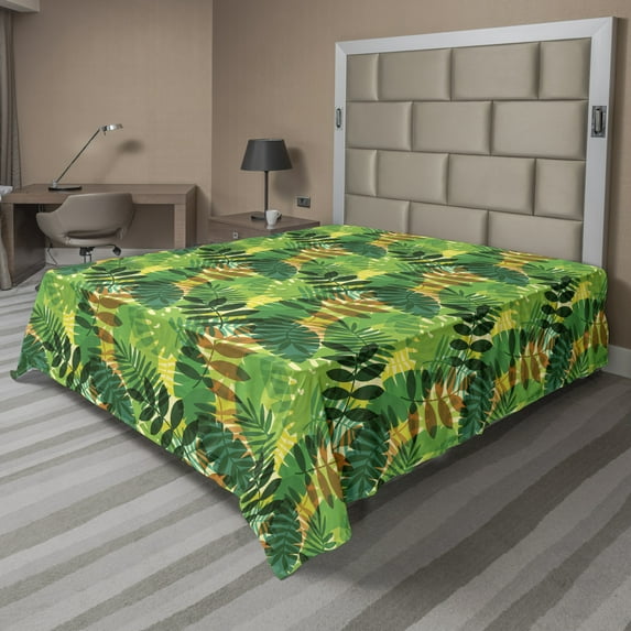 Ambesonne Tropical Flat Sheet, Exotic Palm Leaves Foliage, King Size, Multicolor