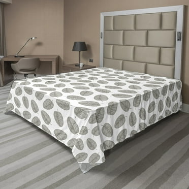 Ambesonne Tropical Flat Sheet, Autumn Environment, California King, White and Dark Taupe