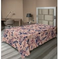 thumbnail image 1 of Tropical Flat Sheet, Japanese Vibe Flowers Boho with Leaf Silhouettes Romantic Autumn Print, Soft Comfortable Top Sheet Decorative Bedding 1 Piece, TwinXL Size, Dark Indigo Coral Pink, by Ambesonne, 1 of 1