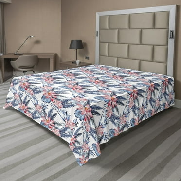 Ambesonne Tropical Flat Sheet, Banana Palm Lilies, California King, Coral Orange and Blue