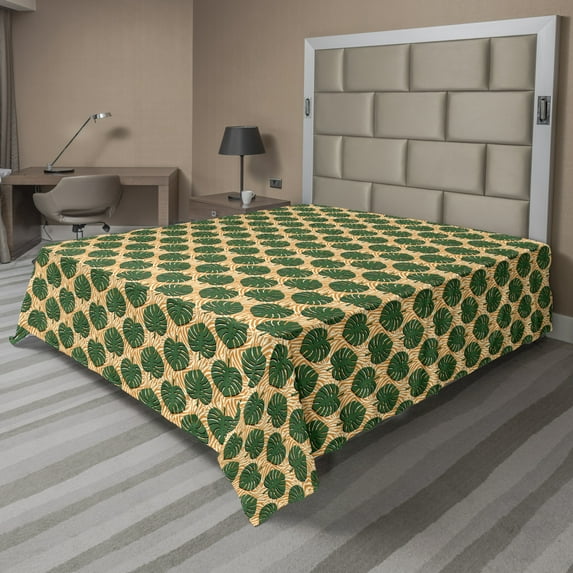Ambesonne Tropical Flat Sheet, Monsteras Zebra Backdrop, Queen Size, Orage Cream Green