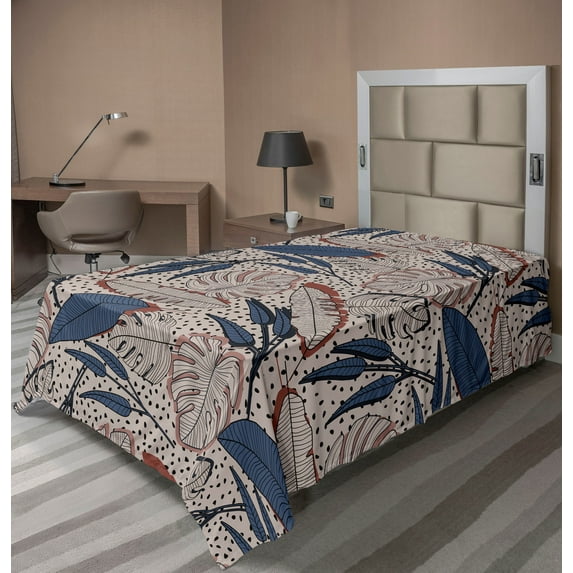 Ambesonne Tropical Flat Bedding Sheet Soft Top Sheet, Striped Exotic Foliage Art, Twin XL, Dark Lavender and Cinnamon