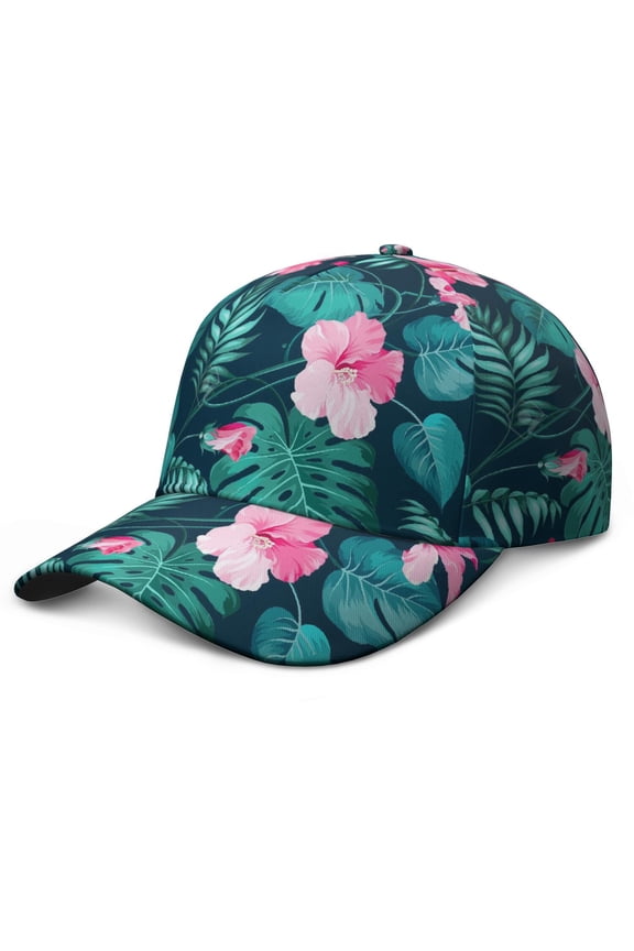 Tropical Floral Baseball Cap, Adjustable Dad Hat with UV Protection, Lightweight and Sweat Absorption, Exotic Floral and Hawaiian Hibiscus Print Performance Hat for Men Women Casual Wear