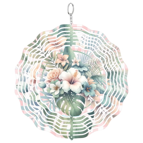 Tropical Floral Beach House 3D Wind Spinner, Summer Vacation Home Decor, Kinetic Yard Decor