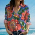 thumbnail image 1 of Tropical Floral Blouse Women's Casual Shirt, Bold Flower Print Blouse, Summer Vacation Button Shirt, Colorful Resort Shirt, Gift For Her, 1 of 2