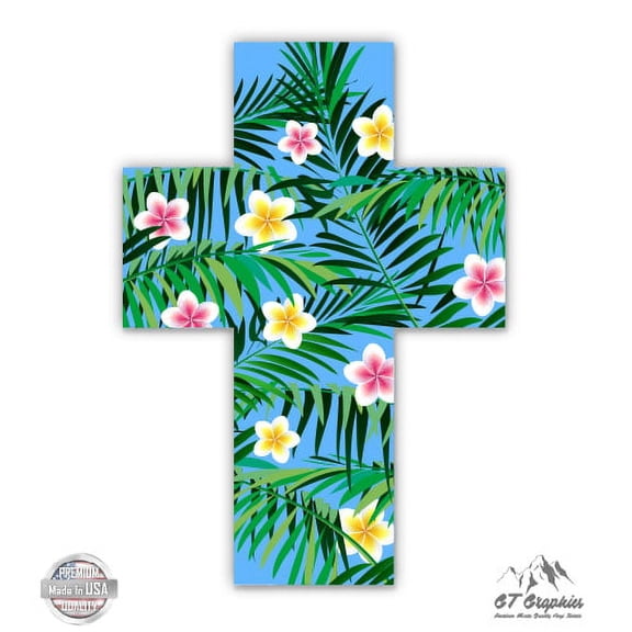 Tropical Floral Cross - 8" Vinyl Sticker - For Car Laptop I-Pad - Waterproof Decal