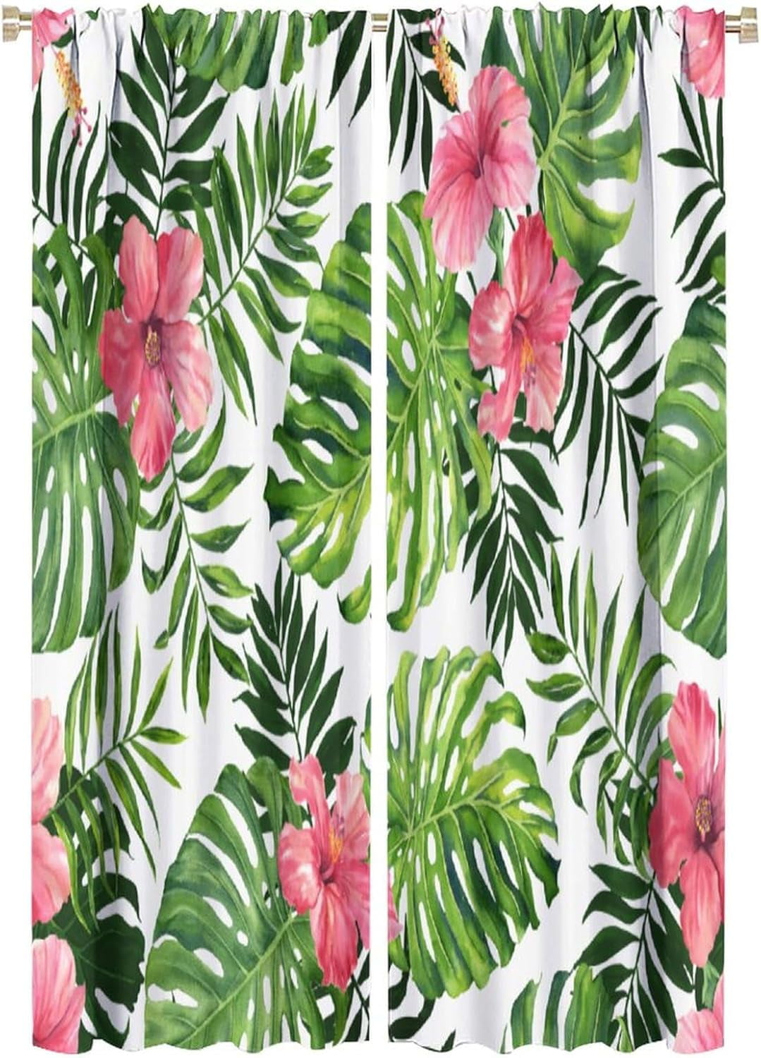 Tropical Floral Curtain Green Plant Nature Blackout Print Rod Pocket Window Drapes for Bedroom Living Room 42x63in