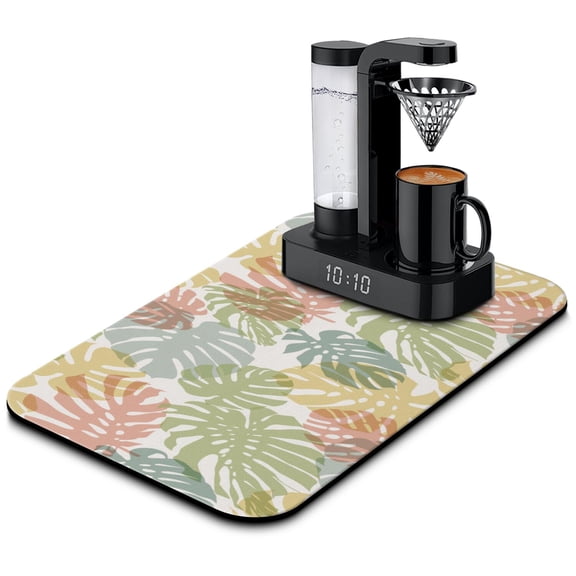 Tropical Floral Dish Drying Mat, Absorbent Diatom Mud Coffee Bar Mat, Summer Botanical Kitchen Mat with Vibrant Hawaiian Design