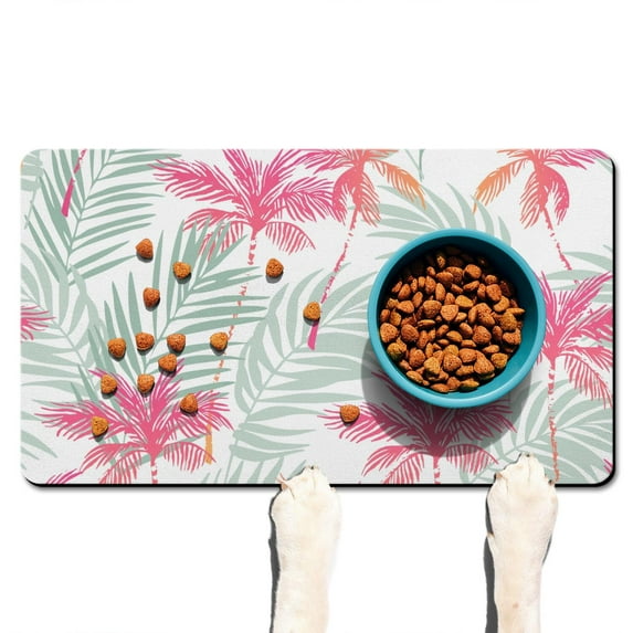 Tropical Floral Dog Feeding Mat - Non-Slip Waterproof Pet Food Mat with Multi-Layer Absorption, Large Size for Messy Eaters, Eco-Friendly & Easy Clean