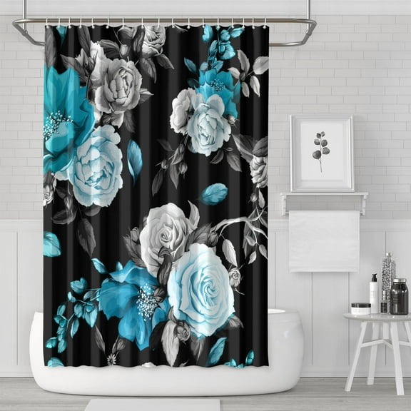 Tropical Floral and Exotic Shower Curtain, Waterproof Fabric with Hooks, Machine Washable Boho Hawaiian Print Bathroom Shower Curtain for Summer Beach and Resort
