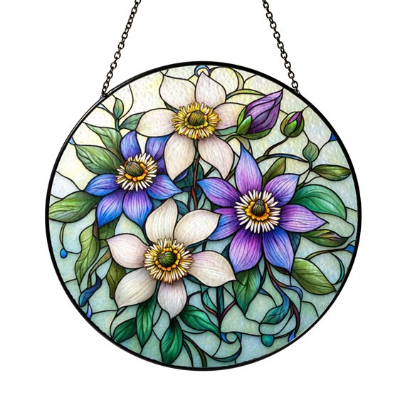 Tropical Floral Faux Stained Glass Window Hanging
