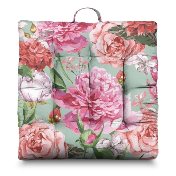 Tropical Floral Floor Pillow - Fluffy Yoga Meditation Seat with Sunflower and Daisy Botanical Print