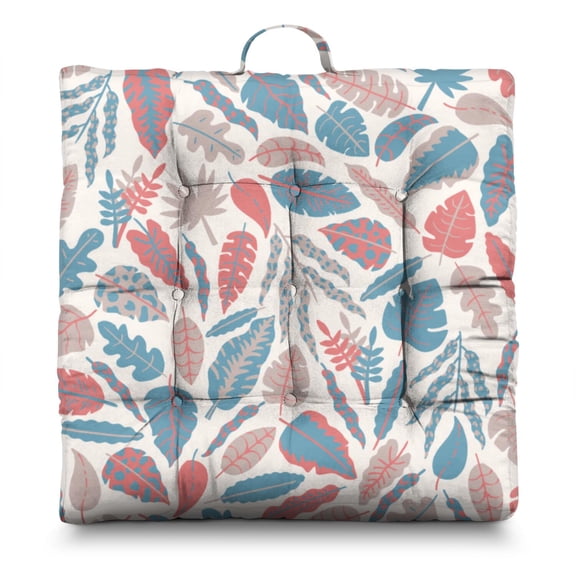 Tropical Floral Floor Pillow – 22x22 Inch Large Square Meditation Cushion, Dutch Velvet, Vibrant Hawaiian Print (Exotic Floral & Jungle Leaves Design for Boho Decor)