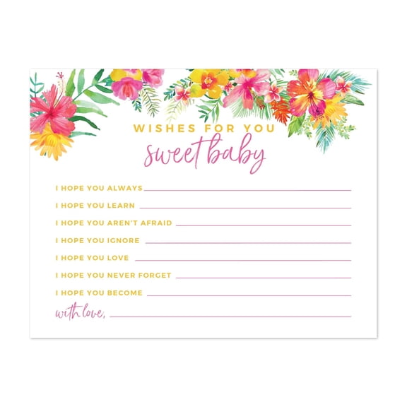 Koyal Wholesale Tropical Floral Baby Shower Wishes for Baby Cards, 20-Pack