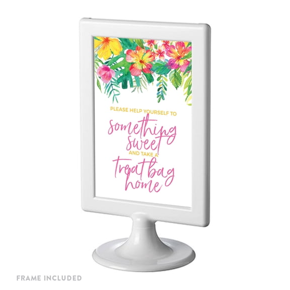 Koyal Wholesale Tropical Floral Sweet Table Sign 4x6 with Frame Cardstock Wedding Party Decor
