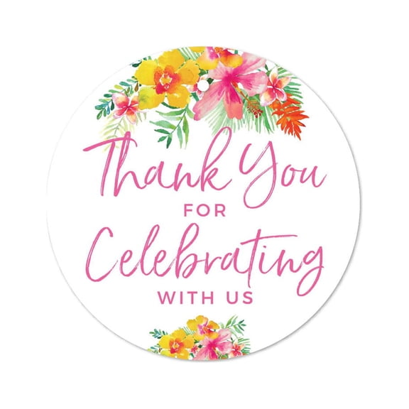 Koyal Wholesale Tropical Floral Garden Party Wedding Round Circle Gift Tags Thank You 24-Pack