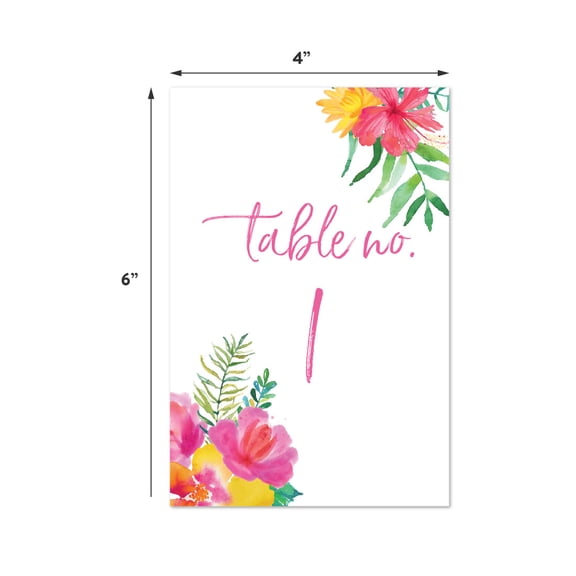 Tropical Floral Garden Party Wedding, Table Numbers 1 - 20 on Perforated Paper, 4 x 6-inch