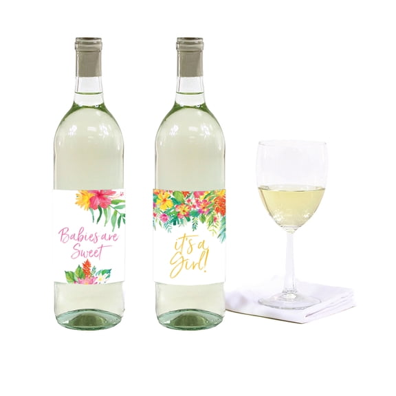 Tropical Floral Garden Party Wedding, Wine or Apple Cider Bottle Labels, 8-Pack