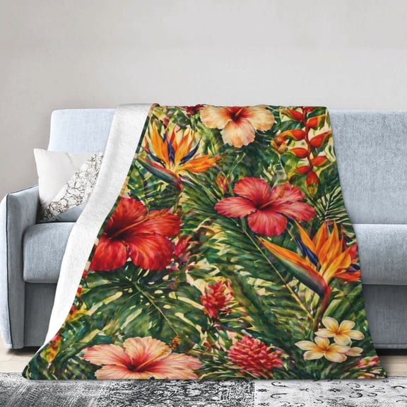 Tropical Floral Hibiscus Blanket Gift Throw Blanket Gift for Women Palm Leaf Island Home Decor 50x40