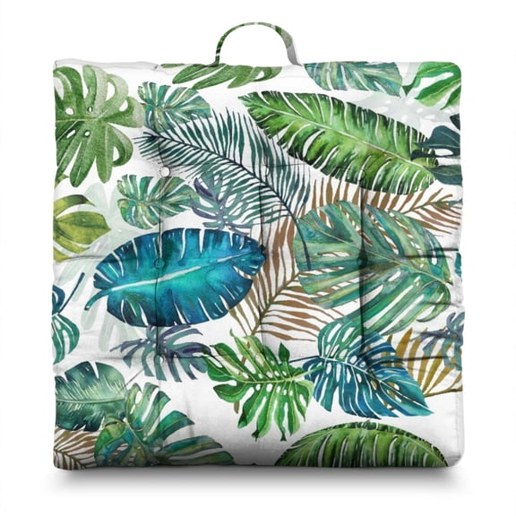 Tropical Floral Meditation Cushion for Adults - Thick Square Floor Pillow with Exotic Floral Print, 4.7" Supportive Zabuton Seat for Yoga & Lounge