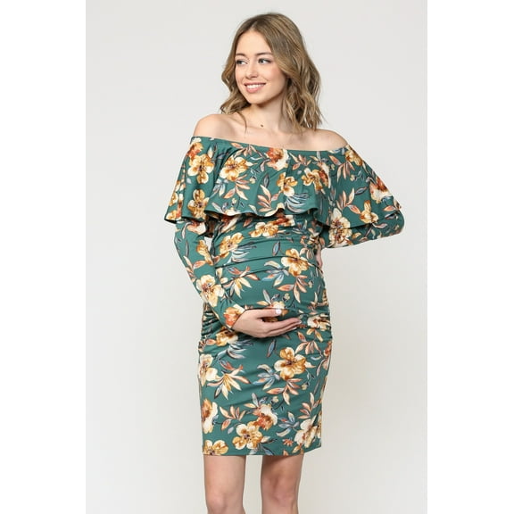 Tropical Floral Off The Shoulder Maternity Dress