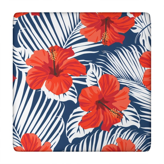 Tropical Floral & Palm Leaf Elastic Table Cover - Snug Fit Square Cloth for Windproof Outdoor Dining