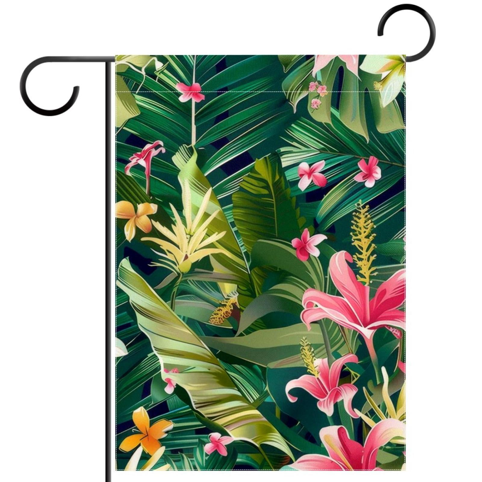 Tropical Floral Pattern Double Sided Garden Flag Decorative Weather Resistant Yard Flag, Large DIY Vertical Flag for Farmhouse Patio Lawn, 28x40 Inch