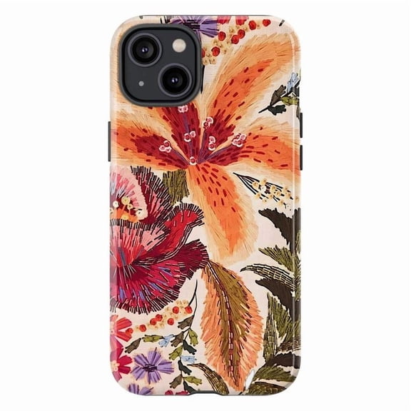 Tropical Floral Phone Case, Bold Orange & Red Botanical Print, Protective Hard Shell Cover Compatible with iPhone 16, 15, 14, 13, 12, 11 Pro Plus Max Mini