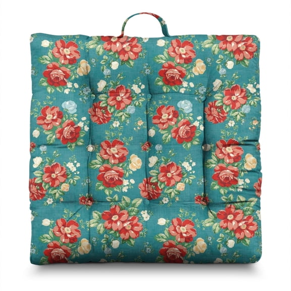 Tropical Floral Pillow Large 22 Inch Square Cushion, Palm Leaf & Hibiscus, Dutch Velvet for Summer Decor