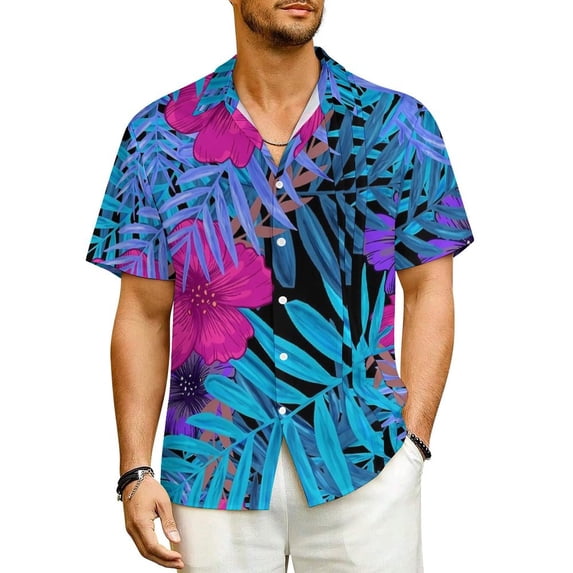 Tropical Floral Print Beach Shirt Man Neon Tropicana Loose Casual Shirts Hawaiian Short Sl