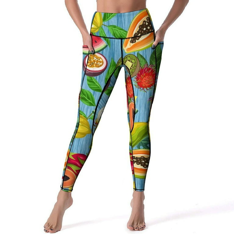 Tropical Floral Print Yoga Pants Colorful Fruits Workout Gym Leggings Push Up Quick Dry Sports Tights Design Yoga Legging Gift Walmart