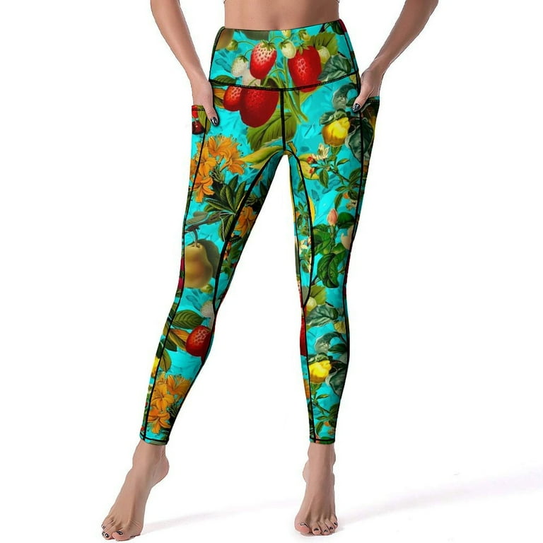 Tropical Floral Print Yoga Pants Colorful Fruits Workout Gym Leggings Push Up Quick Dry Sports Tights Design Yoga Legging Gift Walmart