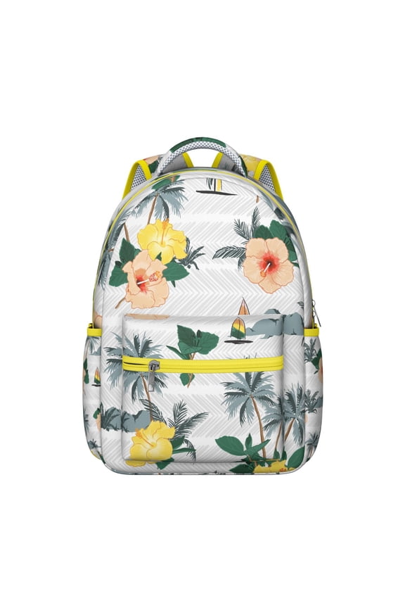 Tropical Floral School Backpack Jungle Leaves and Hawaiian Print Design Exotic Summer Beach Bag for Students