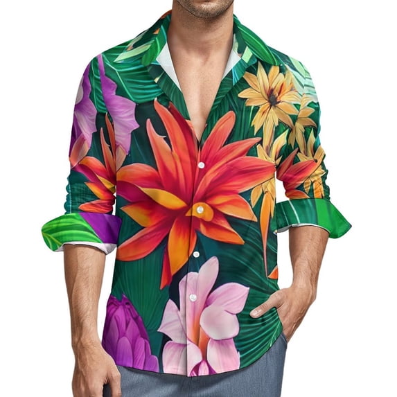 Tropical Floral Shirt Mens Paradise Print Casual Shirts Autumn Funny Blouses Long Sleeve Vintage Oversize Top Birthday Present