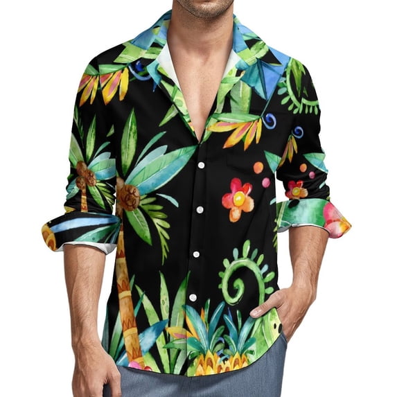 Tropical Floral Shirt Mens Paradise Print Casual Shirts Autumn Funny Blouses Long Sleeve Vintage Oversize Top Birthday Present
