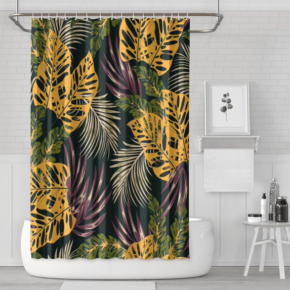 Tropical Floral Shower Curtain 72x72 with Exotic Floral, Hawaiian Hibiscus, Botanical Jungle Leaves, Palm Leaf and Colorful Vibrant Boho Design for Beach Bathrooms