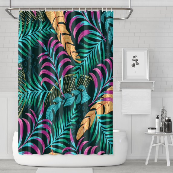 Tropical Floral Shower Curtain 72x72 Inches, Exotic Floral and Hawaiian Hibiscus with Botanical Jungle Leaves and Palm Leaf, Vibrant Colorful Boho Beach Bathroom Decor