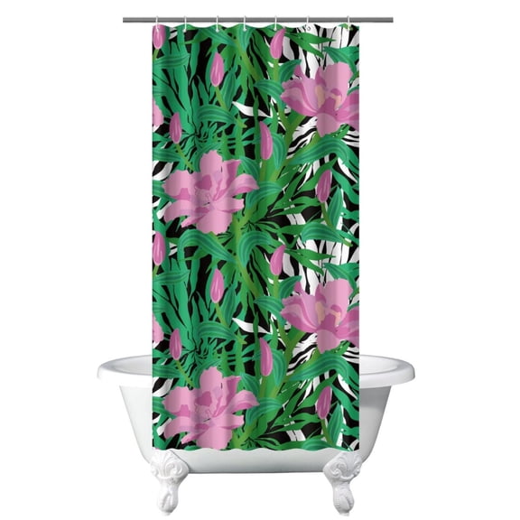 Tropical Floral Shower Curtain, Waterproof Bathroom Curtain 36x72 Inch with 12 Hooks, Fade-Resistant Polyester Fabric, Quick Dry Machine Washable Hotel Style Drapes