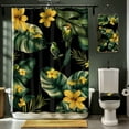 Tropical Floral Shower Curtain with Hummingbirds and Green Leaves Black
