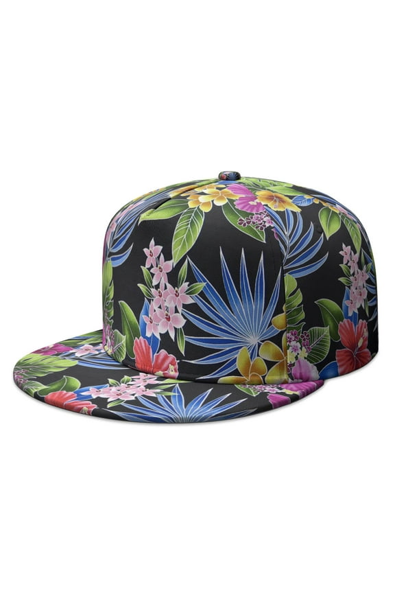 Tropical Floral Snapback Hat - Adjustable Flat Brim Cap for Men Women | Hawaiian Print Design