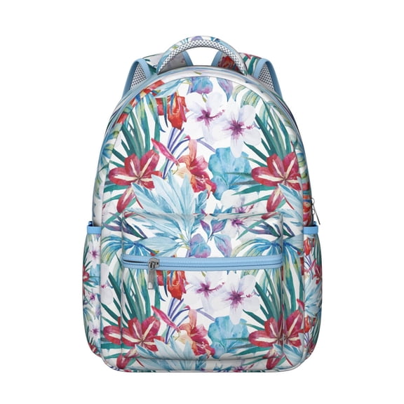 Tropical Floral Students Backpack Hawaiian Print Jungle Leaves School Bag Exotic Floral Summer Backpack for Travel, School, Outdoor