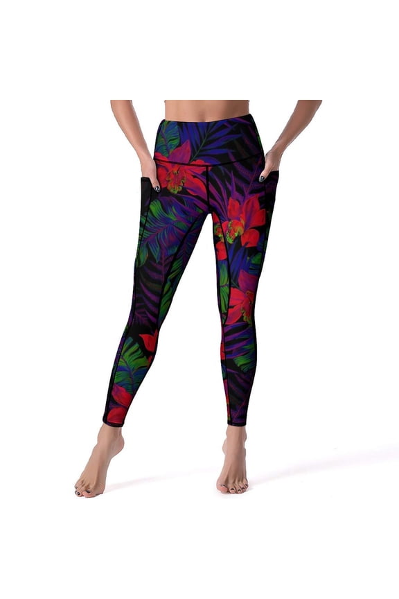 Tropical Floral Yoga Pants Pink Flowers Graphic Leggings Push Up Fitness Leggins Women Novelty Stretch Sports Tights